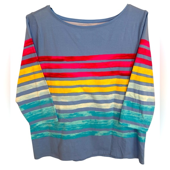 TALBOTS Tee Blue Striped Multicolor Women's Short Sleeve Top, Plus 1X - Picture 1 of 8